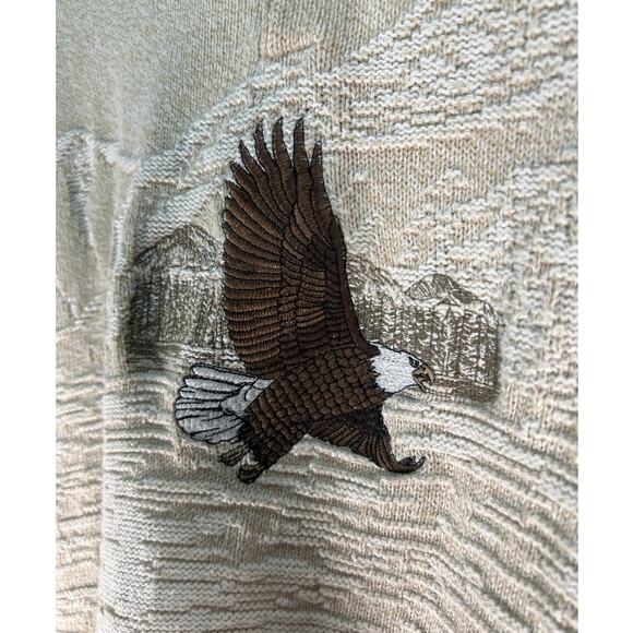 VTG Embroidered Flying Eagle Over Mountains Pullover Beige Sweater Sz L USA Made - Picture 9 of 10